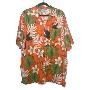 On Shore Button Up Shirt Men's Size XXL Orange Hawaiian Tropical Short‎ Sleeve